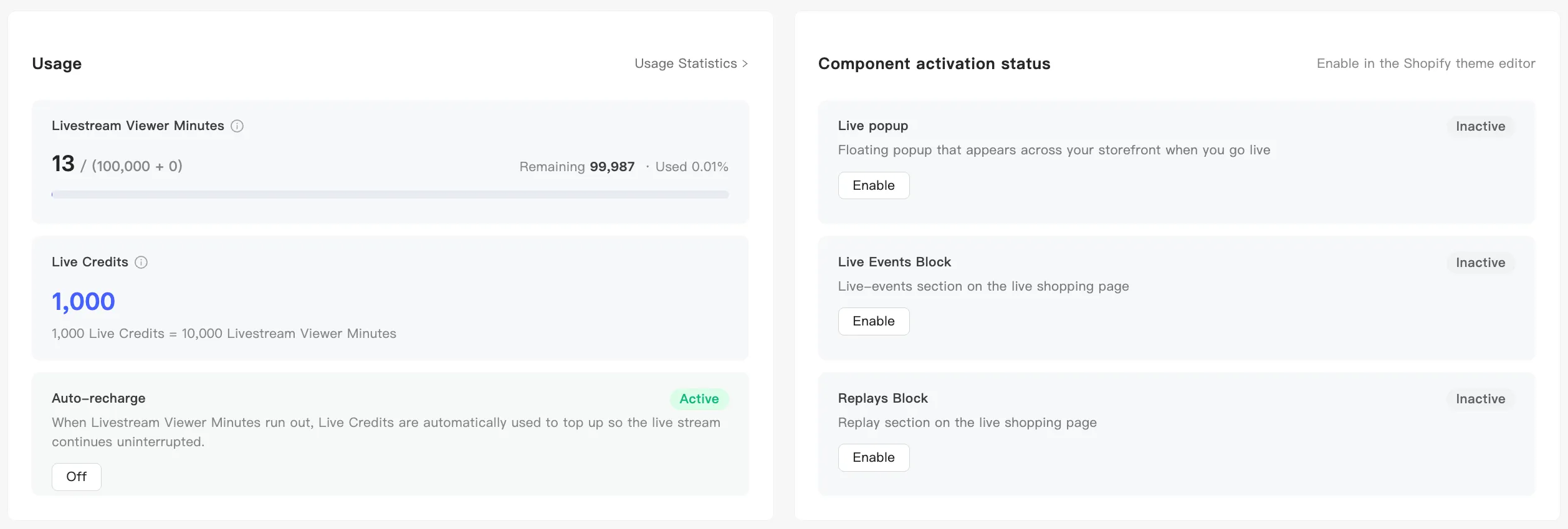 The two balances and the conversion rate on the home page usage card
