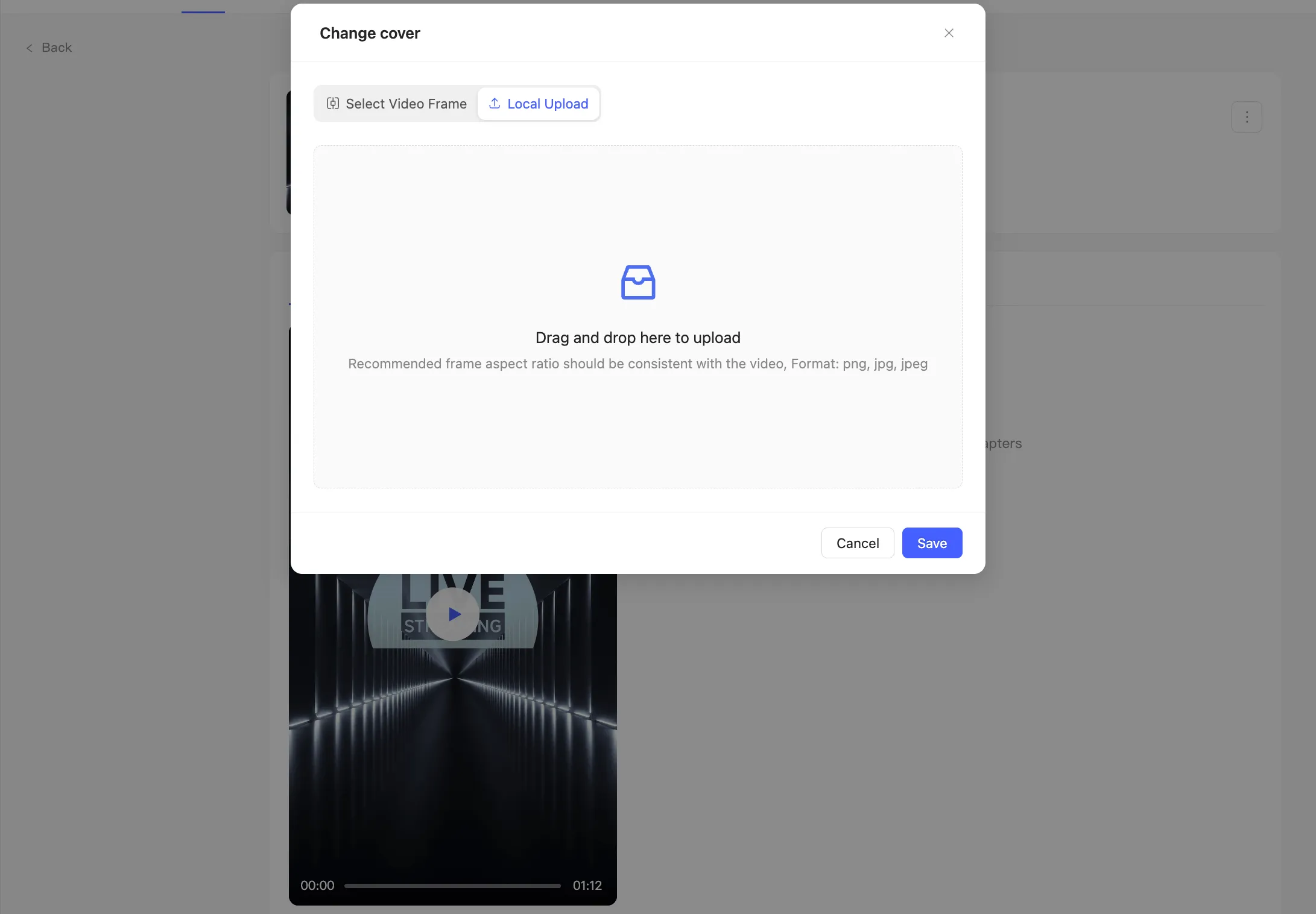 The Local Upload tab of the Change cover dialog